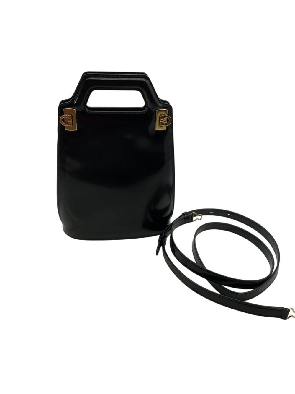 Salvatore Ferragamo Black Leather Mini Wanda Gancini Crossbody Top Handle Bag